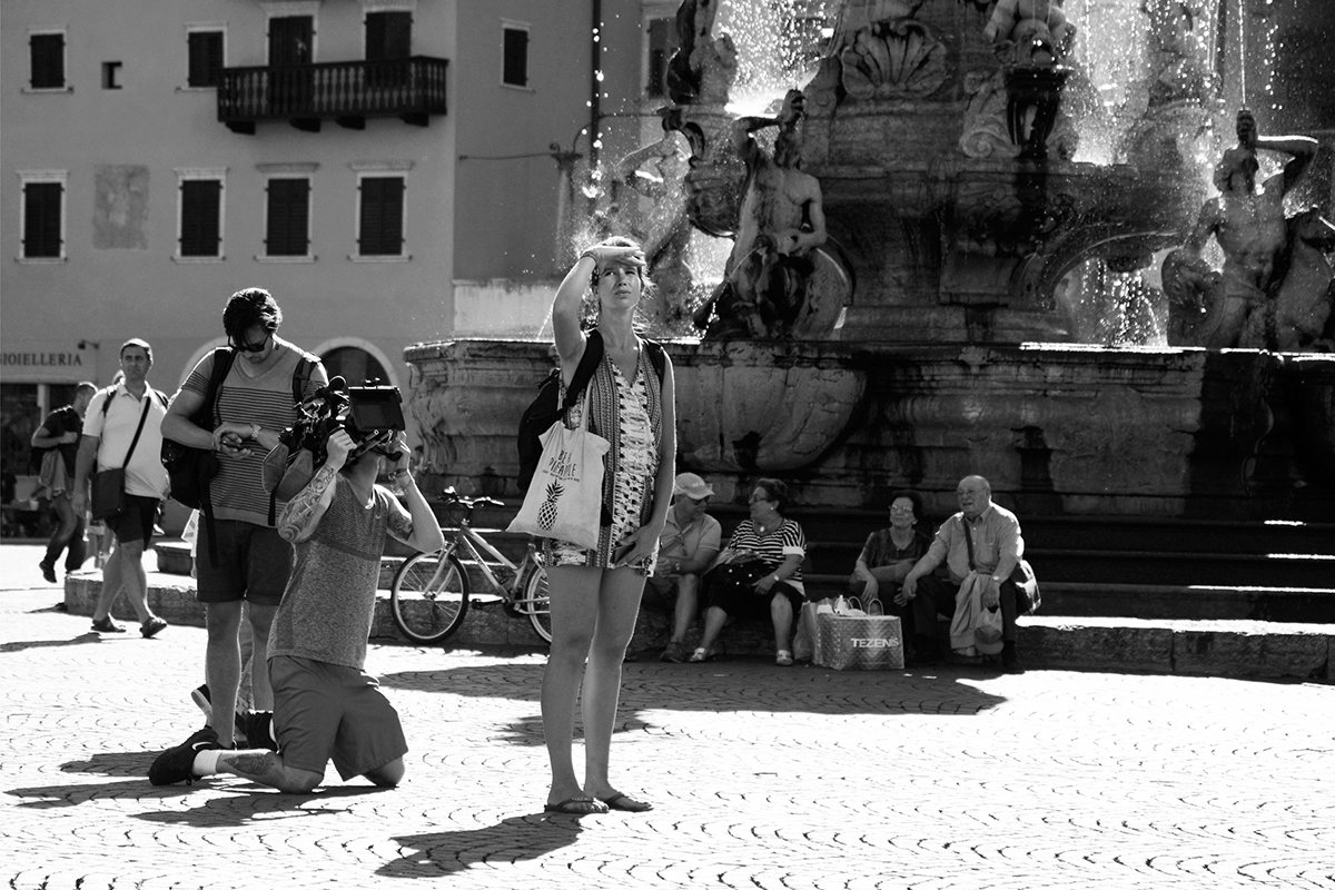 Filming in Piazza Duomo, Trento, Italy, 2016. Photograph by David Rowley
